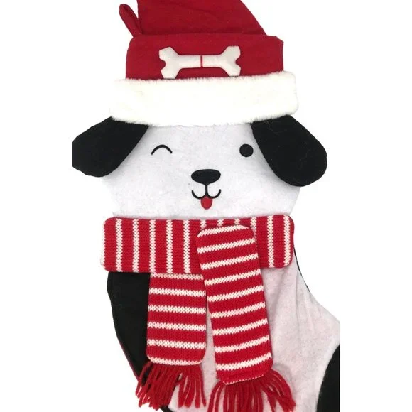 Large Puppy Dog with Santa Hat and Scarf Christmas Stocking for Dog or Human - Picture 2 of 3